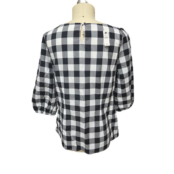 Talbots NWT Black White Gingham Check Top L 3/4 Sleeve Keyhole Neck Side Zip - Picture 3 of 6